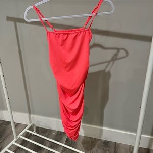 hot pink ruched side mini dress (bodycon)